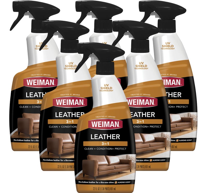 Weiman Leather Conditioner Cleaner Restores Surfaces UV Protectants Help Prevent Cracking or Fading of Furniture Sofa Couch Car Seats Shoes Purses 6 Pack 22 Oz