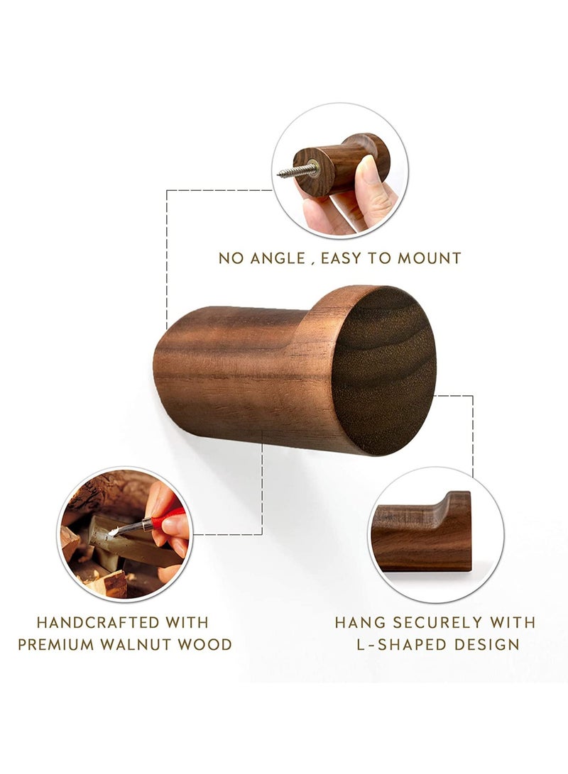 سيوسي خطافات حائط خشبية طبيعية - عبوة من 4 - خطاف حديث مثبت - أوتاد معطف مزخرفة مصنوعة يدويًا - الحد الأدنى ل معاطف القبعات (خشب الجوز الأسود) - Image 4