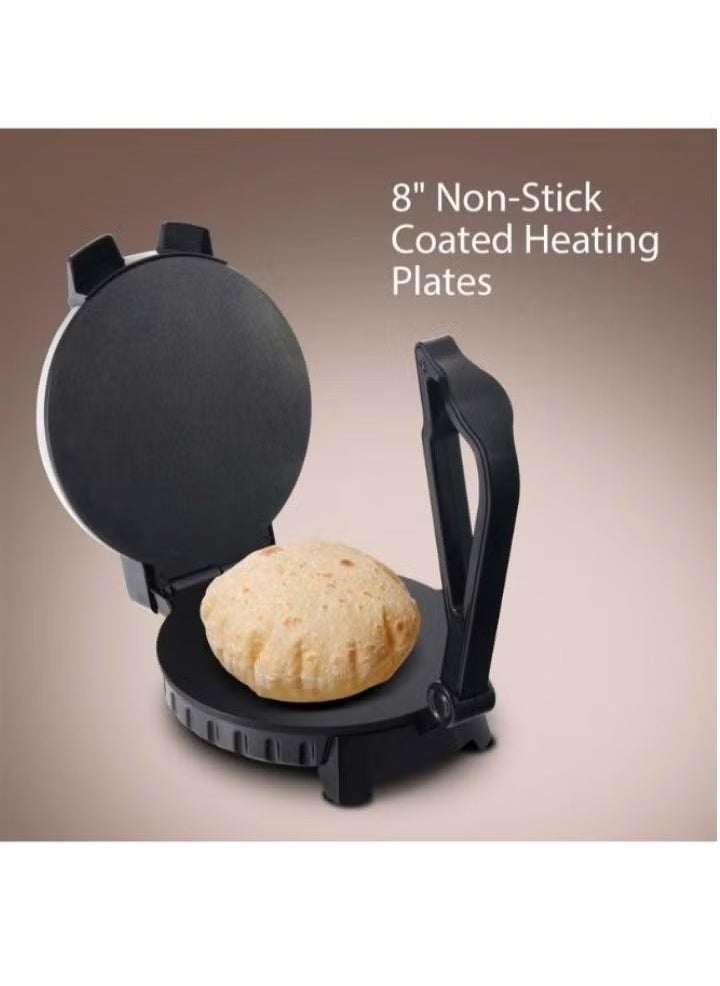 JAJEEK - 8-Inch Electric Chapati Maker 900W CK2430 – Non-Stick Roti Maker with Cool-Touch Handle, Dual Indicator Lights for Power & Ready Status, Fast Heating Flatbread Press, Easy to Clean Non-Stick Plates, Compact Vertical Storage Design, Black/Silver Finish – Perfect for Home Use & Everyday Cooking - Image 1