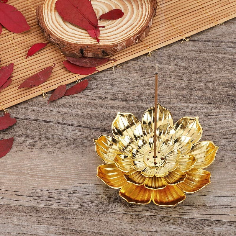 Accmor Zinc Alloy Incense Holder, Lotus Stick Incense Burner, Incense Holder for Stick/Coil/Cone Incense with Ash Catcher, Gold - Image 5