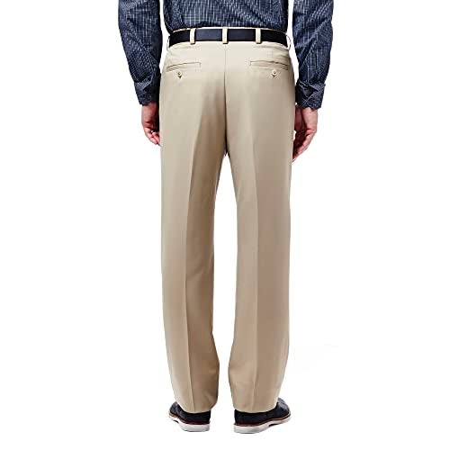 Haggar mens Cool 18 Stria Hidden Expandable Waistband Plain Front dress pants, British Khaki, 36W x 34L US - Image 3