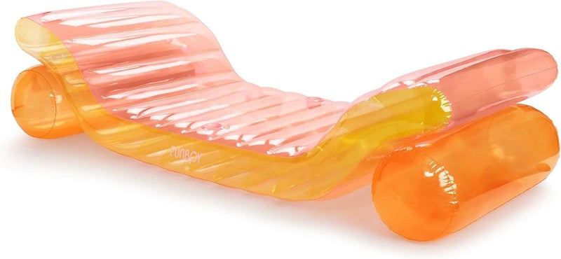 FUNBOY Giant Inflatable Luxury Clear Rainbow Dual Chaise Lounger Pool Float Transparent Pink Orange and Yellow Material Perfect for a Summer Pool Party - Image 1