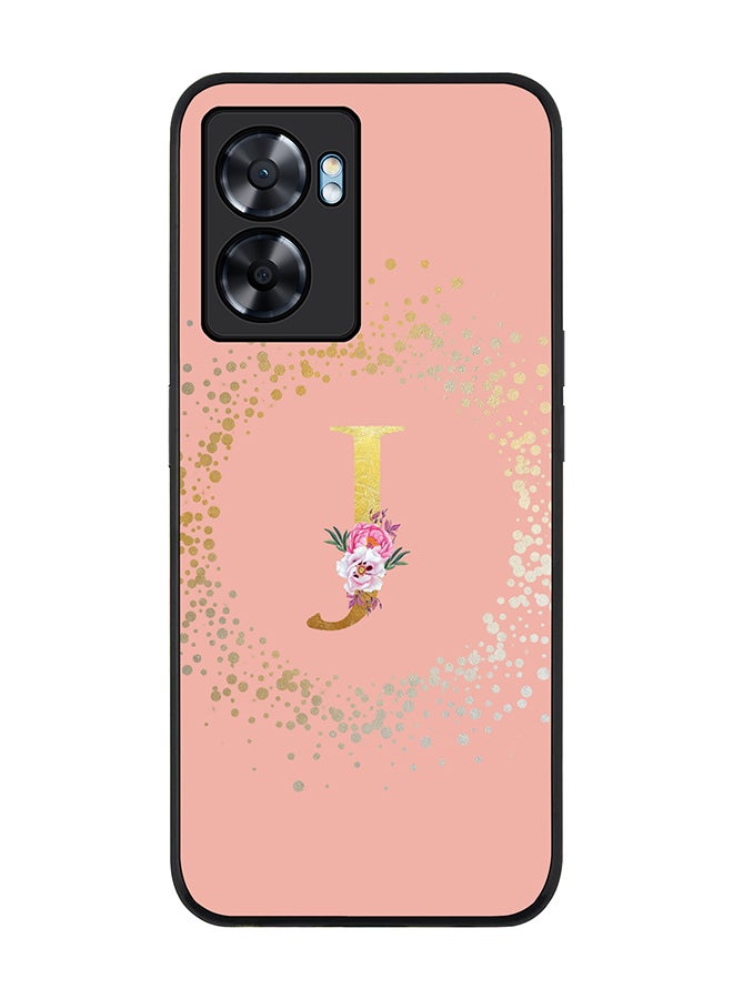 Stylizedd Rugged Black edge case for Oppo A77 5G / Oppo A57 5G - Custom Monogram Initial Letter Floral Pattern Alphabet - J (Rose Pink ) - Image 1