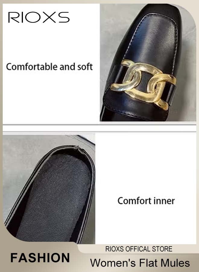 Women's Flat Mules, Closed Round Toe Slip-on Sandals, Fashion Comfortable Slippers Slip-Ons, Backless Mule Shoes For Women, Ladies Low Heel Casual Mule Shoes, Comfortable Slides Loafers Shoes