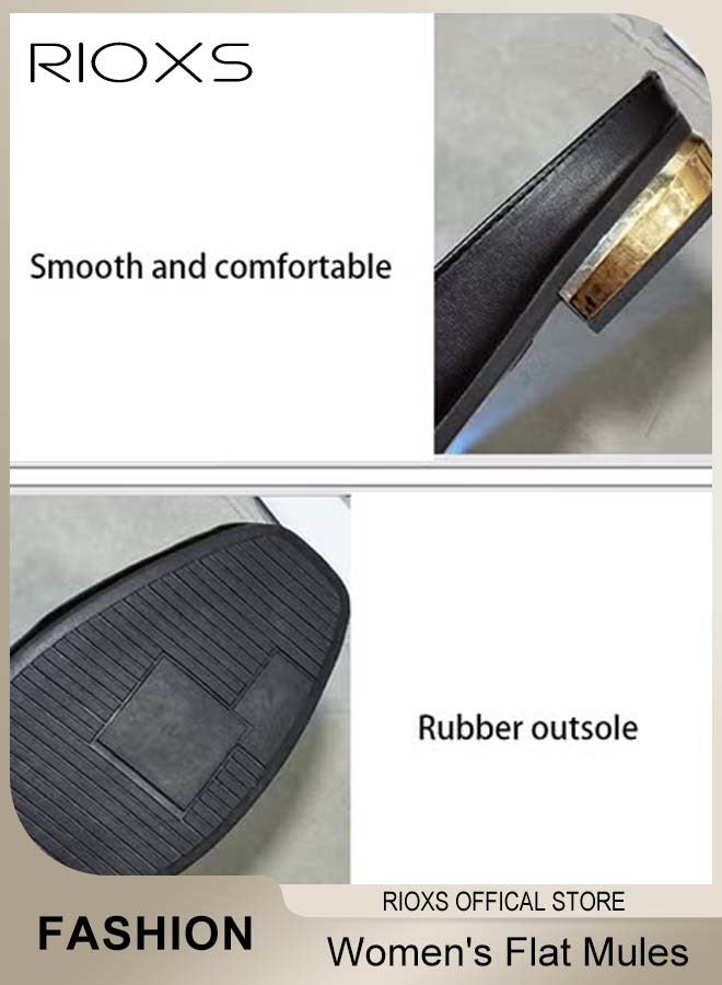 Women's Flat Mules, Closed Round Toe Slip-on Sandals, Fashion Comfortable Slippers Slip-Ons, Backless Mule Shoes For Women, Ladies Low Heel Casual Mule Shoes, Comfortable Slides Loafers Shoes