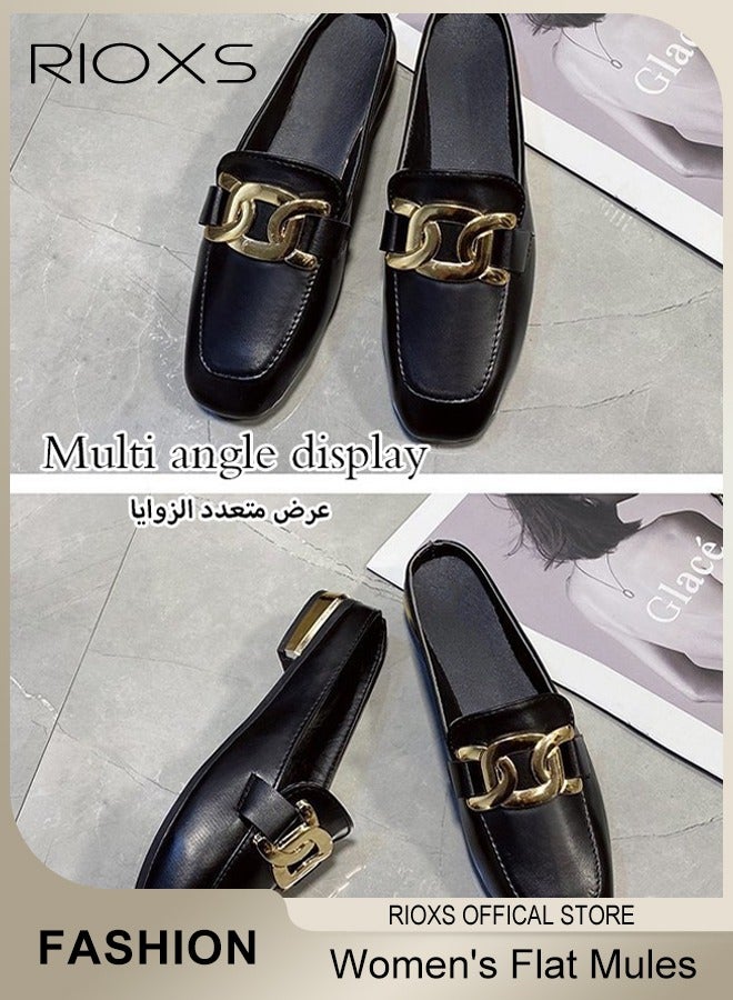 Women's Flat Mules, Closed Round Toe Slip-on Sandals, Fashion Comfortable Slippers Slip-Ons, Backless Mule Shoes For Women, Ladies Low Heel Casual Mule Shoes, Comfortable Slides Loafers Shoes