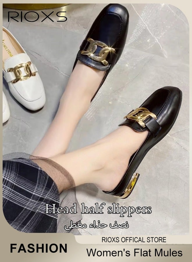 Women's Flat Mules, Closed Round Toe Slip-on Sandals, Fashion Comfortable Slippers Slip-Ons, Backless Mule Shoes For Women, Ladies Low Heel Casual Mule Shoes, Comfortable Slides Loafers Shoes