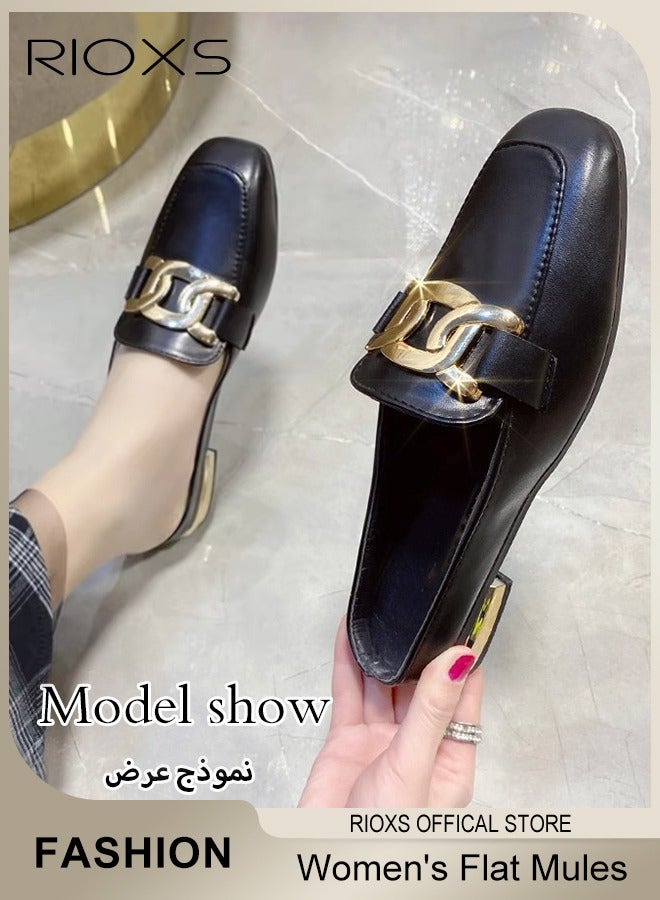 Women's Flat Mules, Closed Round Toe Slip-on Sandals, Fashion Comfortable Slippers Slip-Ons, Backless Mule Shoes For Women, Ladies Low Heel Casual Mule Shoes, Comfortable Slides Loafers Shoes