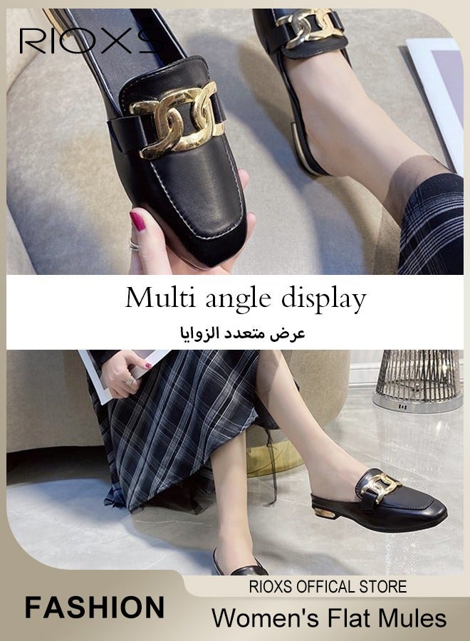 Women's Flat Mules, Closed Round Toe Slip-on Sandals, Fashion Comfortable Slippers Slip-Ons, Backless Mule Shoes For Women, Ladies Low Heel Casual Mule Shoes, Comfortable Slides Loafers Shoes