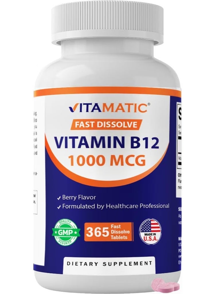 Vitamatic Vitamin B12 1000 mcg, 365 Fast Dissolve Tablets, Made in USA - Image 1