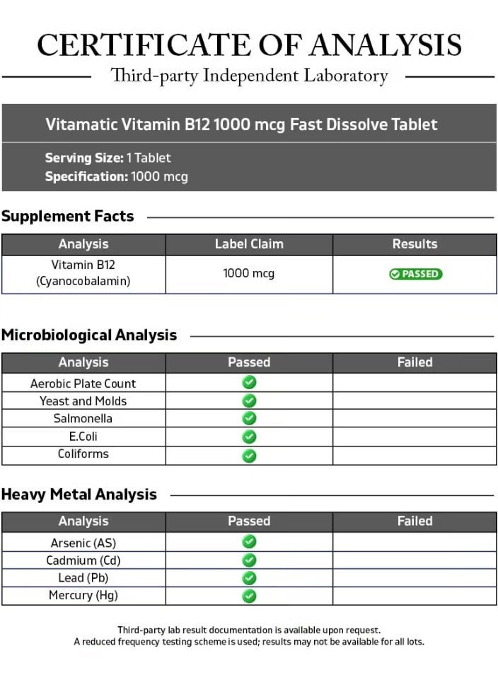 Vitamatic Vitamin B12 1000 mcg, 365 Fast Dissolve Tablets, Made in USA - Image 3