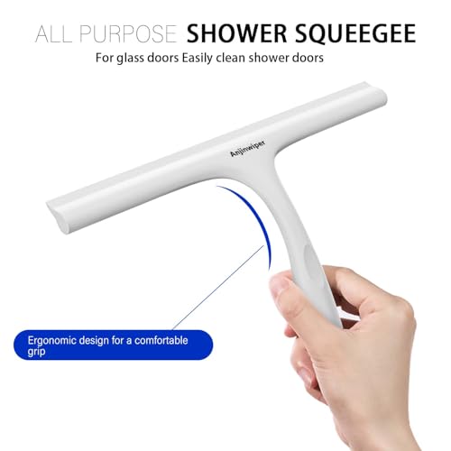 Anjinwiper All-Purpose Shower Squeegee for Shower Glass Door with Adhesive Hook, Silicone Squeegee for Shower Doors, Bathroom, Windows, Mirrors, Shower Cleaner Tool Household Squeegee(10 inch-White) - Image 3