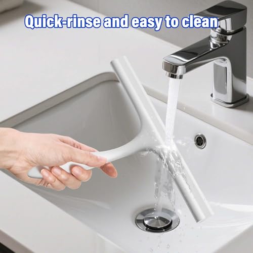 Anjinwiper All-Purpose Shower Squeegee for Shower Glass Door with Adhesive Hook, Silicone Squeegee for Shower Doors, Bathroom, Windows, Mirrors, Shower Cleaner Tool Household Squeegee(10 inch-White) - Image 4