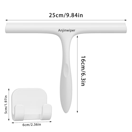 Anjinwiper All-Purpose Shower Squeegee for Shower Glass Door with Adhesive Hook, Silicone Squeegee for Shower Doors, Bathroom, Windows, Mirrors, Shower Cleaner Tool Household Squeegee(10 inch-White) - Image 2