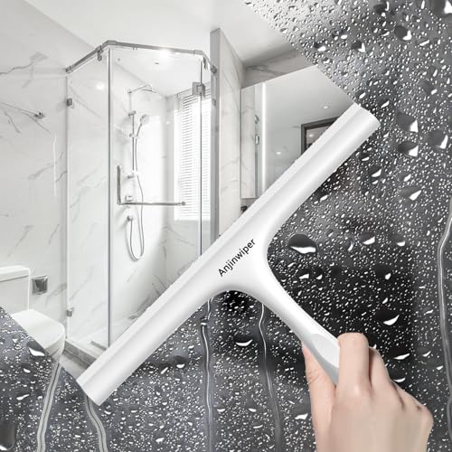 Anjinwiper All-Purpose Shower Squeegee for Shower Glass Door with Adhesive Hook, Silicone Squeegee for Shower Doors, Bathroom, Windows, Mirrors, Shower Cleaner Tool Household Squeegee(10 inch-White) - Image 5