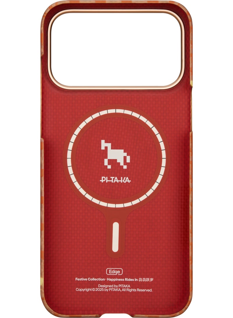 PITAKA غطاء PITAKA لهاتف آيفون 17 برو، غطاء هاتف رفيع للغاية من ألياف الأراميد، تصميم بسيط متوافق مع MagSafe، غطاء واقي خفيف الوزن، نسيج منسوج، سعادة على شكل كهرمان - Image 2