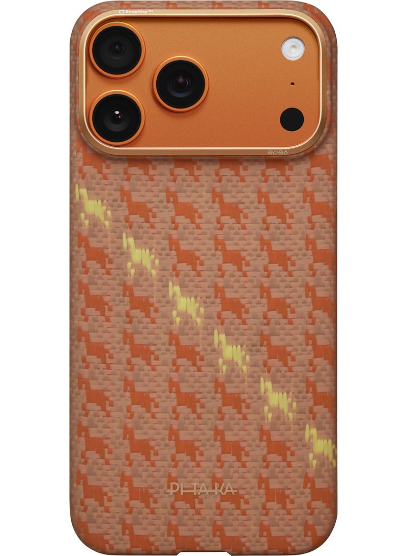 PITAKA غطاء PITAKA لهاتف آيفون 17 برو، غطاء هاتف رفيع للغاية من ألياف الأراميد، تصميم بسيط متوافق مع MagSafe، غطاء واقي خفيف الوزن، نسيج منسوج، سعادة على شكل كهرمان - Image 3