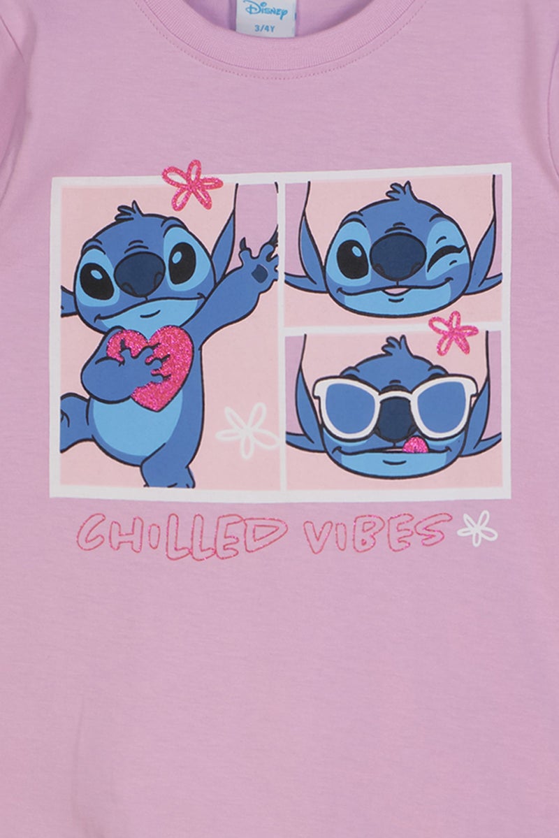 Disney Lilo And Stitch Toddlers Girl Short Sleeve Graphic Print Top, Light Purple - Image 3