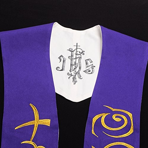BLESSUME Reversible Stole Chasuble Vestments Priest IHS Embroidery Overlay Stole - Image 4