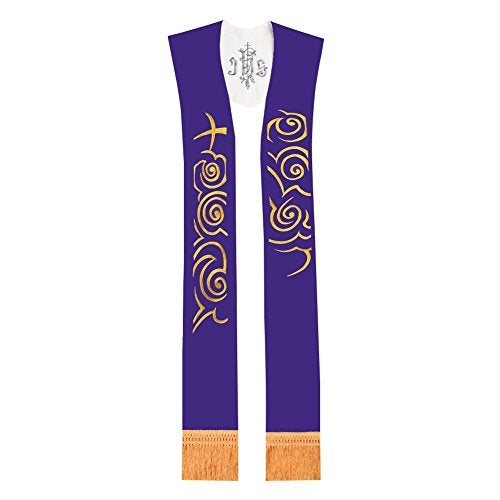 BLESSUME Reversible Stole Chasuble Vestments Priest IHS Embroidery Overlay Stole - Image 3