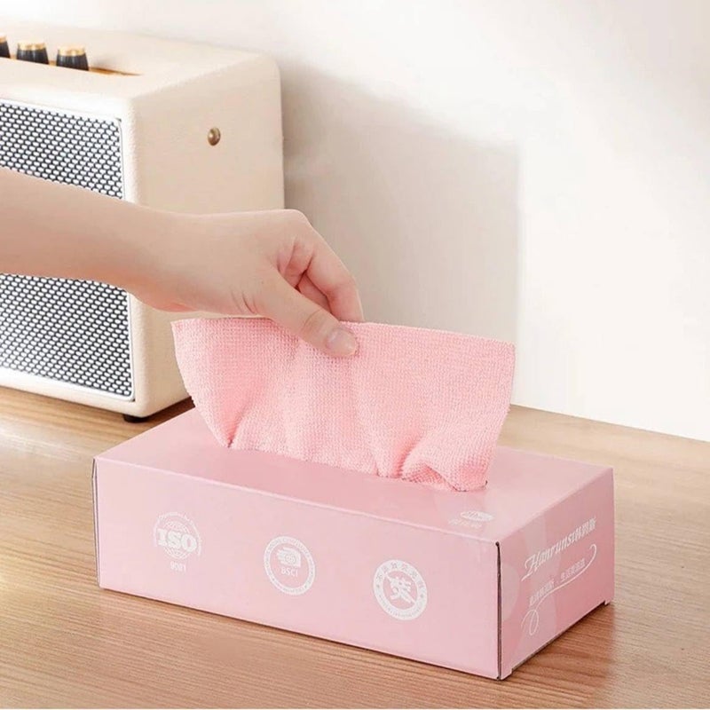 20Pcs/Box Disposable Microfiber Tissue Reusable Oil Absorbent Soft Hand Towel Kitchen Cleaning Cloth Tool Permanent Wipe-K (Pink)