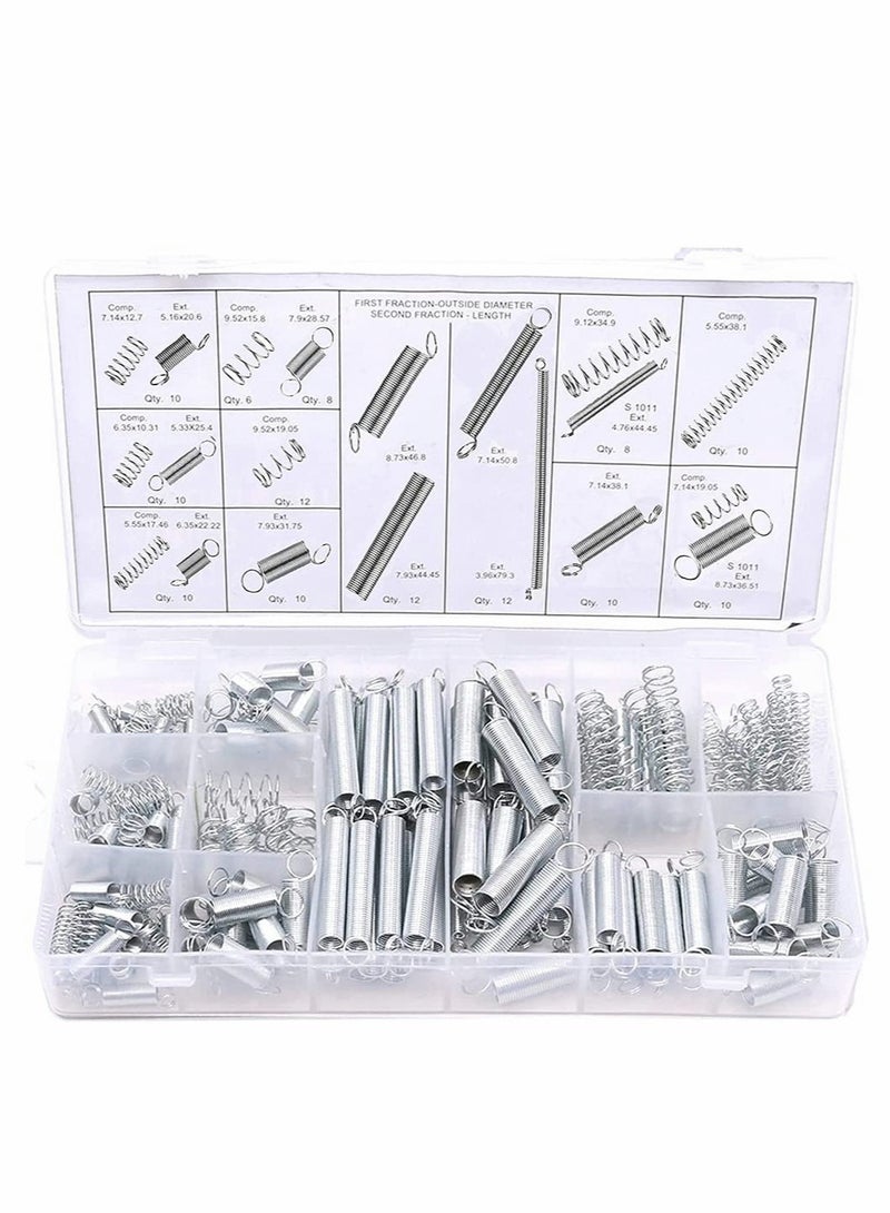 SOLARAE 200 Pieces Zinc Plated Spring Assortment Kit, Compression Spring Tension Spring Transparent PP Plastic Box 20 Kinds of Size Extension and Compression Spring Repair Tool Replacement Kit - Image 1