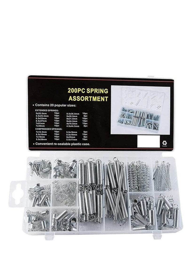 SOLARAE 200 Pieces Zinc Plated Spring Assortment Kit, Compression Spring Tension Spring Transparent PP Plastic Box 20 Kinds of Size Extension and Compression Spring Repair Tool Replacement Kit - Image 4