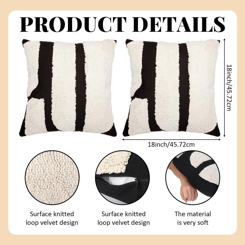 Oudain 2 Pcs Black and White Tufted Pillow Covers Boho Chunky Geometric Decorative Throw Pillow Case 18 x 18 Inches Abstract Pillowcases for Bed Couch(Black and White, Elegant Style) - Image 2