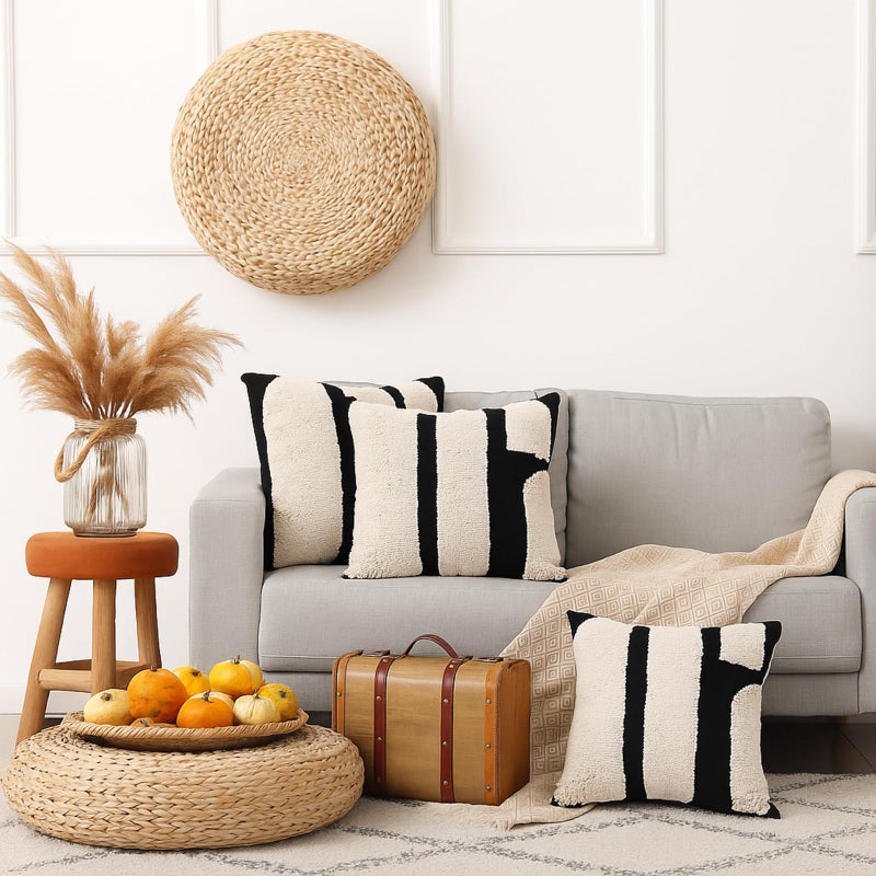Oudain 2 Pcs Black and White Tufted Pillow Covers Boho Chunky Geometric Decorative Throw Pillow Case 18 x 18 Inches Abstract Pillowcases for Bed Couch(Black and White, Elegant Style) - Image 5