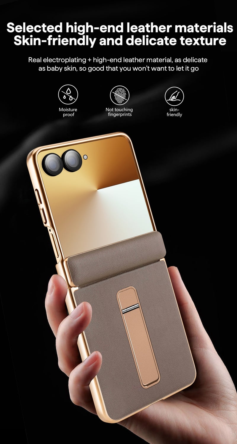 Hard PC Base Leather Mobile Phone Protective Case For Samsung Series Z Flip7/Z Flip6, Full Hinge Protection (Silvery) - Image 5