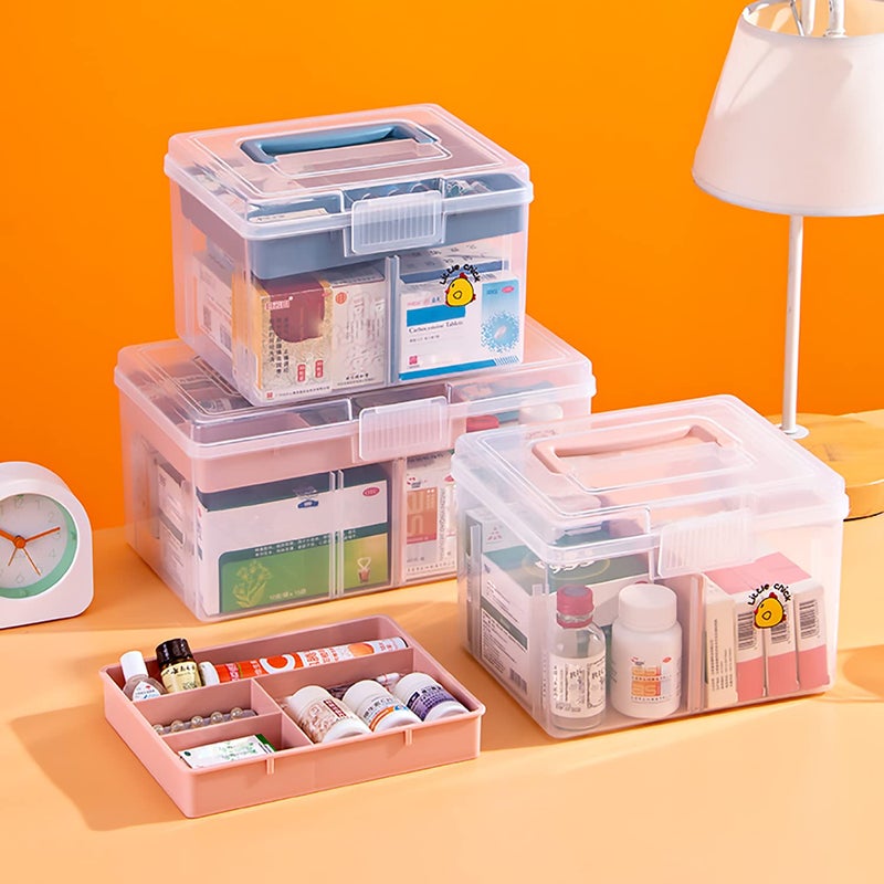 FOREVERIE Small Portable Plastic Storage Box for Beauty Ornaments Hair Nail Accessories, Cosmetic Case with Handle & Removable Tray & a Divider, Sewing Box Organizer, Kids Art Box (Clear & Pink) - Image 5
