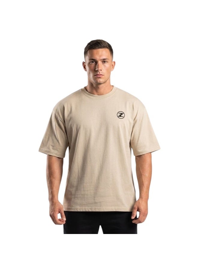 Future Men's Oversized T-Shirt - Relaxed Fit Casual Short Sleeve Crew Neck Tee - Beige - Image 1