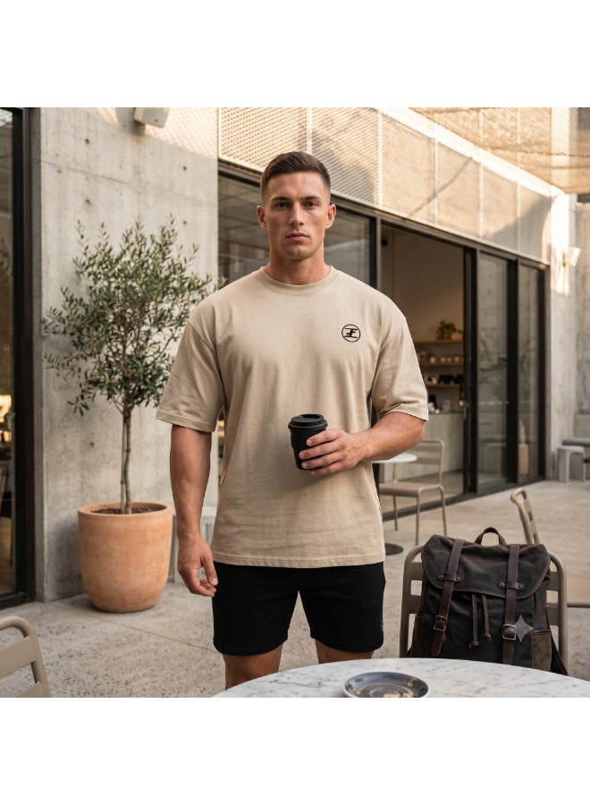 Future Men's Oversized T-Shirt - Relaxed Fit Casual Short Sleeve Crew Neck Tee - Beige - Image 2