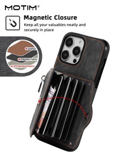 Motim iPhone 15 Pro Max Crossbody Case with Lanyard Strap, iPhone Leather Case Cover with Wrist Band/ Kickstand /Credit Card Holder, Protective Wallet Leather Handbag, Purse Cover Phone Case for Women Girl  - Image 5