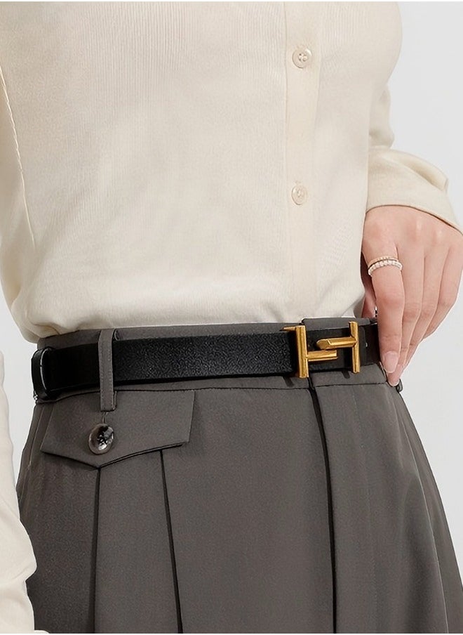 Generic Women's Double-Sided Genuine Leather Belt - Reversible Black/Khaki Casual All-Match Jeans Belt (105cm) Leather Belt Women  - Image 4
