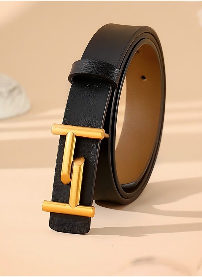 Generic Women's Double-Sided Genuine Leather Belt - Reversible Black/Khaki Casual All-Match Jeans Belt (105cm) Leather Belt Women  - Image 5