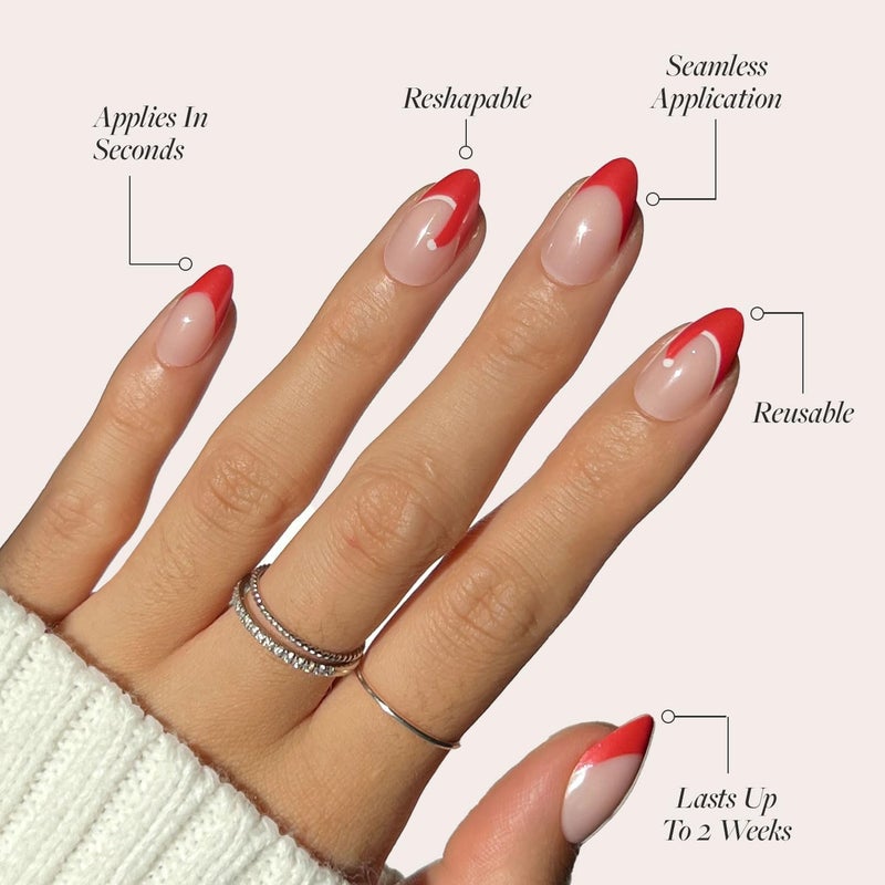 Glamnetic Instant order available stock Press On Nails - Mrs. Claus | Semi-Transparent Red French Tip Santa Hat Short Almond Fake Nails in a Glazed Finish, Salon Quality | 15 Sizes - 30 Nail Kit Multi stock guarantee supply - Image 3
