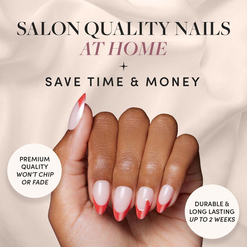 Glamnetic Instant order available stock Press On Nails - Mrs. Claus | Semi-Transparent Red French Tip Santa Hat Short Almond Fake Nails in a Glazed Finish, Salon Quality | 15 Sizes - 30 Nail Kit Multi stock guarantee supply - Image 2