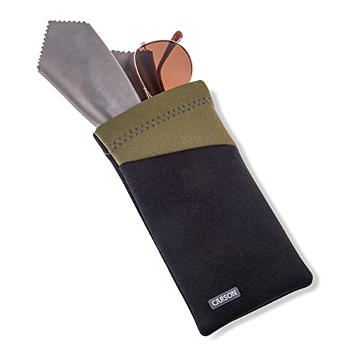 Carson Eyeglass Pouch with Built-in Microfiber Cloth for Eyewear and Sunglasses, Olive Green (EC-10BKOL) X-Large - Image 1