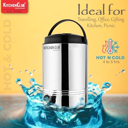 KITCHEN CLUE Stainless Steel Insulated Hot Tea Pot with Easy to Carry Handle I PUF Insulated Thermosteel Flask I 10 Liters I Ideal for Kitchen Home Office I Travelling I Picnic (10 Liters) - Image 3