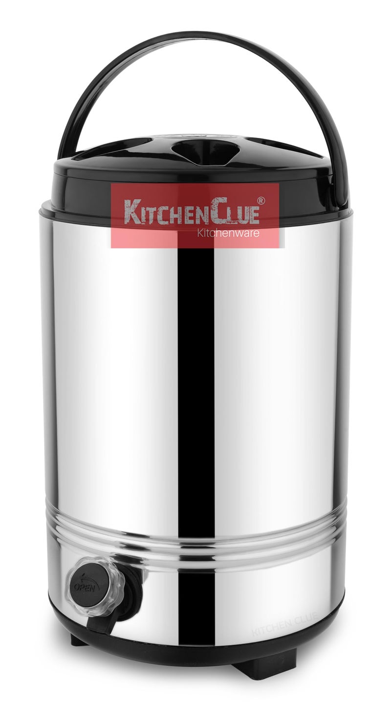 KITCHEN CLUE Stainless Steel Insulated Hot Tea Pot with Easy to Carry Handle I PUF Insulated Thermosteel Flask I 10 Liters I Ideal for Kitchen Home Office I Travelling I Picnic (10 Liters) - Image 1