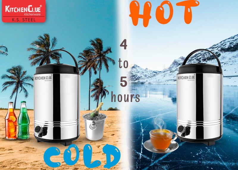 KITCHEN CLUE Stainless Steel Insulated Hot Tea Pot with Easy to Carry Handle I PUF Insulated Thermosteel Flask I 10 Liters I Ideal for Kitchen Home Office I Travelling I Picnic (10 Liters) - Image 4