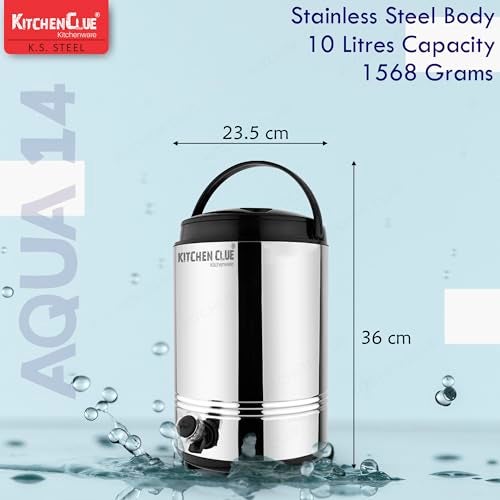KITCHEN CLUE Stainless Steel Insulated Hot Tea Pot with Easy to Carry Handle I PUF Insulated Thermosteel Flask I 10 Liters I Ideal for Kitchen Home Office I Travelling I Picnic (10 Liters) - Image 5