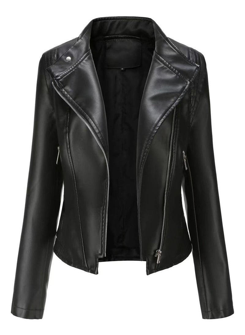 Loquat Autumn And Winter Short Temperament PU Leather Jacket  - Image 1