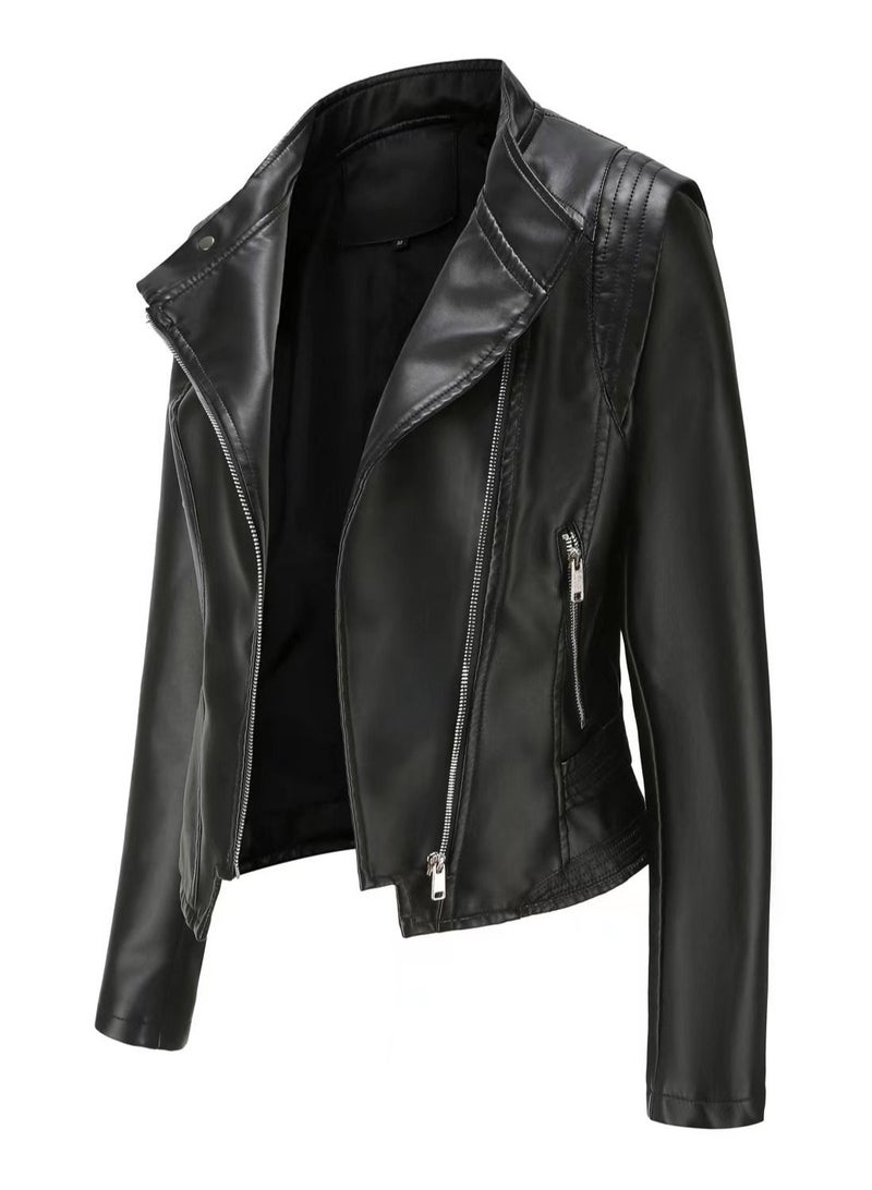 Loquat Autumn And Winter Short Temperament PU Leather Jacket  - Image 2