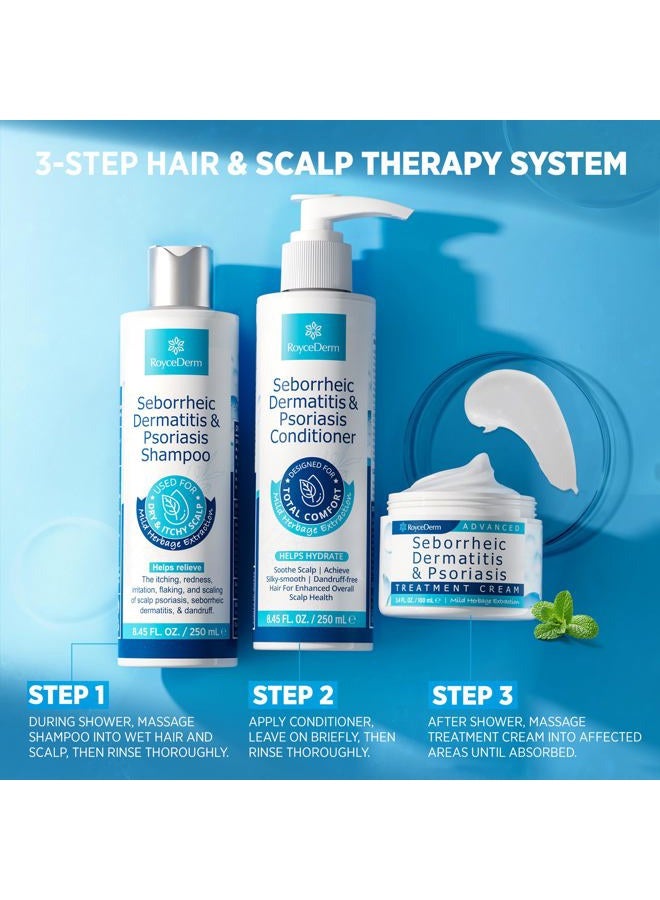 Roycederm Seborrheic Dermatitis & Psoriasis Cream, Shampoo and Conditioner Set - Scalp Therapy System for Folliculitis, Psoriasis, Dandruff, Dry Scalp - Scalp Treatment to Relieve Itching, Flaking, Irritation - Image 4