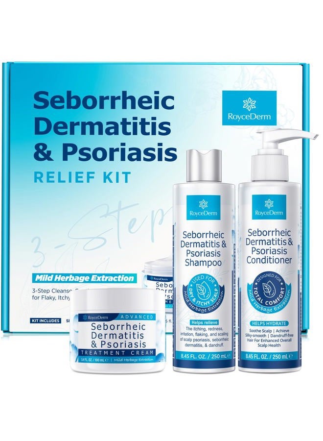Roycederm Seborrheic Dermatitis & Psoriasis Cream, Shampoo and Conditioner Set - Scalp Therapy System for Folliculitis, Psoriasis, Dandruff, Dry Scalp - Scalp Treatment to Relieve Itching, Flaking, Irritation - Image 1