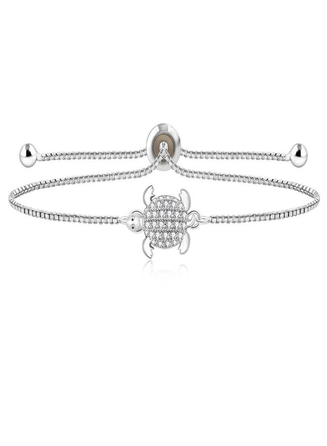 Tobestu Platinum Plated Cubic Zirconia Turtle Adjustable Bracelets - Sea Element Slider Box Chain Bracelet for Women SJA4597 - Image 1