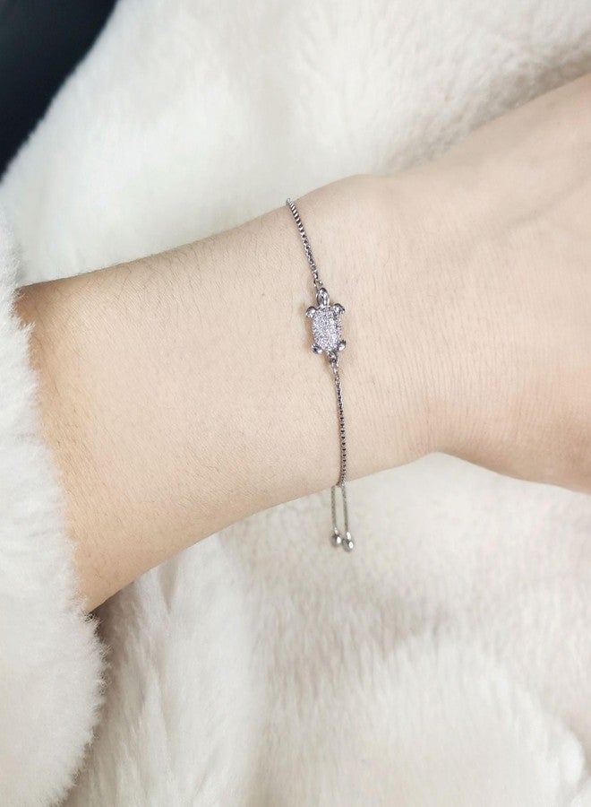 Tobestu Platinum Plated Cubic Zirconia Turtle Adjustable Bracelets - Sea Element Slider Box Chain Bracelet for Women SJA4597 - Image 2
