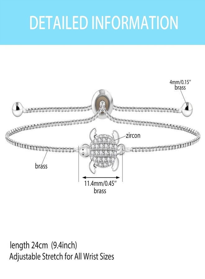 Tobestu Platinum Plated Cubic Zirconia Turtle Adjustable Bracelets - Sea Element Slider Box Chain Bracelet for Women SJA4597 - Image 3